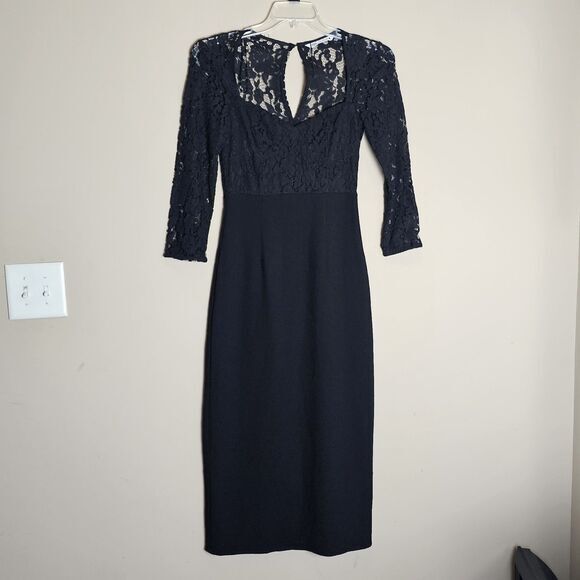 ZARA WOMAN BLACK COMBINATION LACE MIDI DRESS LONG SLEEVE SIZE S SEXY ROMANTIC - Picture 1 of 13